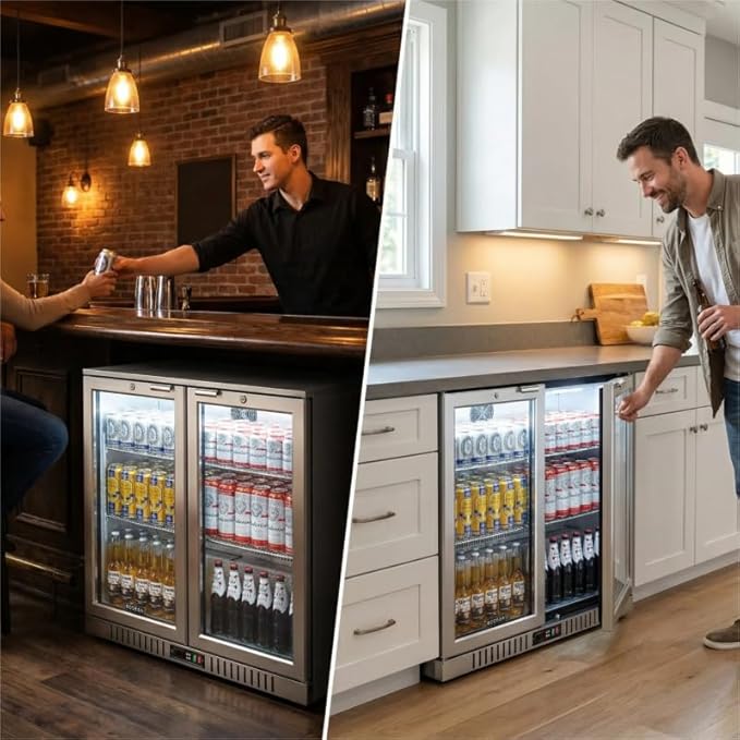 BODEGA BODEGACOOLER Back Bar Cooler With 2 Glass Doors,7.4 Cu.Ft Stainless Steel Commercial Back Bar Fridgewith LED Lighting, Counter Height Bar Beverage Cooler for Beer,Soda Drinks,Wine