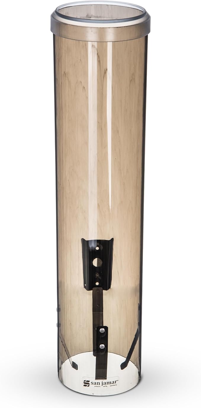 San Jamar Large Pull-Type Cup Dispenser 6-12 Oz. Flat Cups, 4.5 - 7 Oz Cone Cupz with Flip Cap for Restaurants, Home, and Office, Plastic, 16 Inches, Brown
