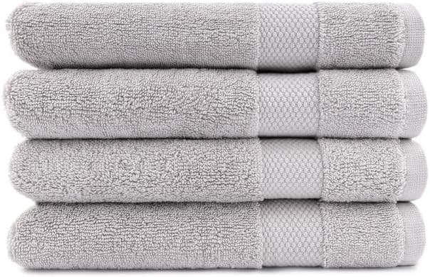 Maisonette Elegance 100% Organic Cotton Turkish Hand Towels - Soft, Absorbent Washcloths for Face - Ideal Quick Dry Large Towel Wash Cloth Set for Bathroom - (20" x 30", 4 Pack) - Pewter