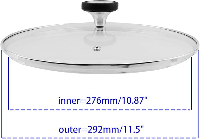 Woogim Anti-Slip Silicone Handle Glass Lid with Steam Vent 11 Inch,4mm Thick Tempered Glass Lids,Dishwasher and Oven Safe,Universal for Home Casseroles and Frying Pans,Well-sealed Pot Cover