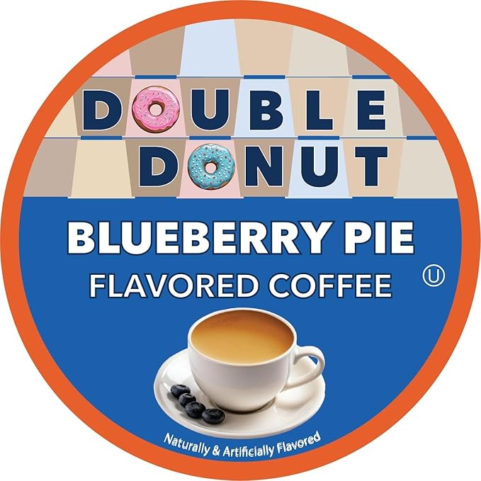 Double Donut Coffee Blueberry Flavored Coffee Pods, Medium Roast Coffee,Compatible with Keurig K Cups Brewers, 72 Cups