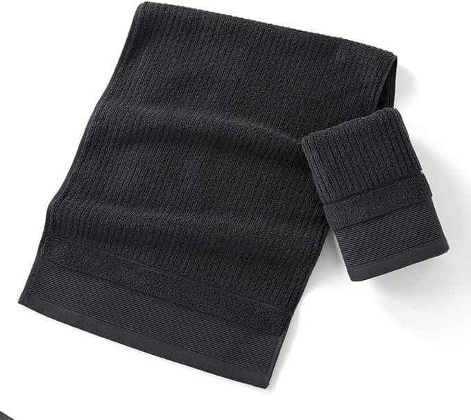sense gnosis Dark Grey Hand Towel Thick Ribbed Striped Pattern 100% Cotton Absorbent 2 PC Hand Towel Set for Bathroom Home Decorative 13 x 29 Inch