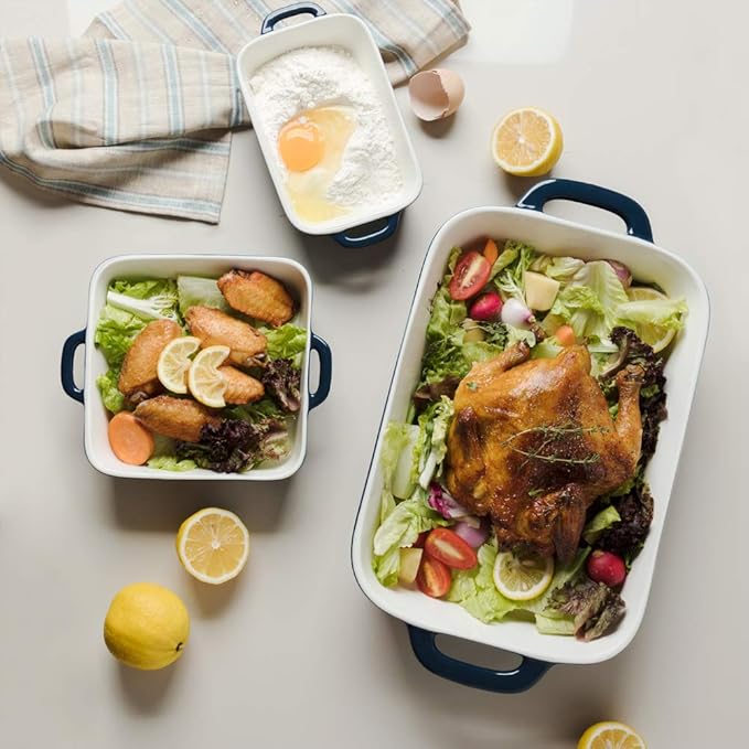 Sweejar Ceramic Bakeware Set, Rectangular Baking Dish for Cooking, Kitchen, Cake Dinner, Banquet and Daily Use, Casserole Dishes for Oven Porcelain Baking Pans (Navy)