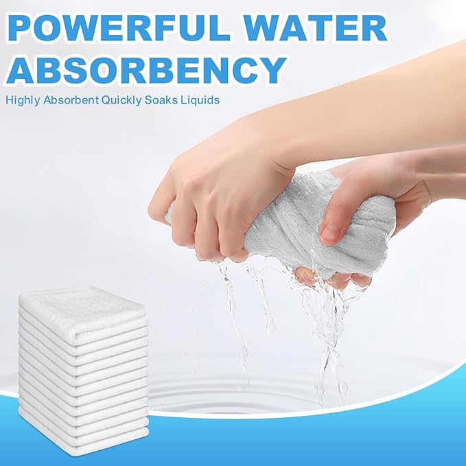 12 Pack 100% Cotton Wash Cloth, 12x12 Inch Highly Absorbent and Soft Feel Fingertip Towels, Machine Washable Washcloths for Bathroom, Gym, Hotel, Spa and Kitchen, White