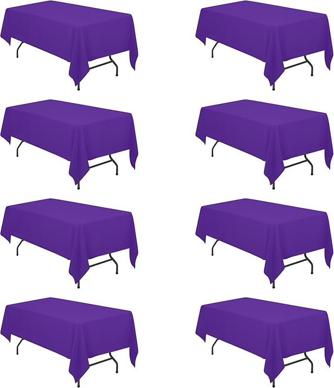 BRILLMAX 8 Pack Purple Tablecloths for 6 Foot Rectangle Tables 60 x 102 Inch - 6ft Rectangular Bulk Linen Polyester Fabric Washable Cloth Cover for Wedding Reception Banquet Birthday Party