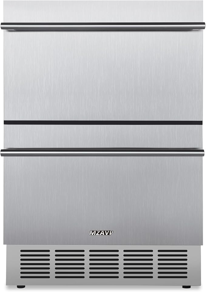 24 Inch Double Drawer Fridge, Stainless Steel Outdoor Beverage Refrigerator for Patio and Kitchen, Freestanding or Built-In, Mobile Grid Organizer, Home and Commercial Use