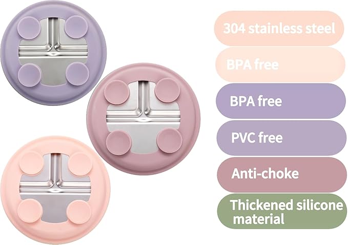 3Pack Stainless Steel Kids Plates, 8.1" Divided Kids Plate with Removable Silicone Suction Sleeves for Baby Highchairs, Non Toxic BPA Free Non-Slip Unbreakable Snack Lunch Plates
