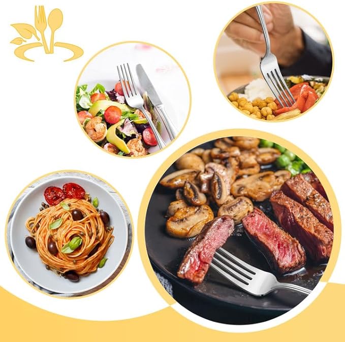 BEWOS 24-Piece Forks Silverware - 7.9-Inch Dinner Fork Set, Food Grade Stainless Steel silverware set, Dishwasher Safe, Metal Forks, Salad Forks, Mirror Polished Table Fork, Multipurpose Silver Fork