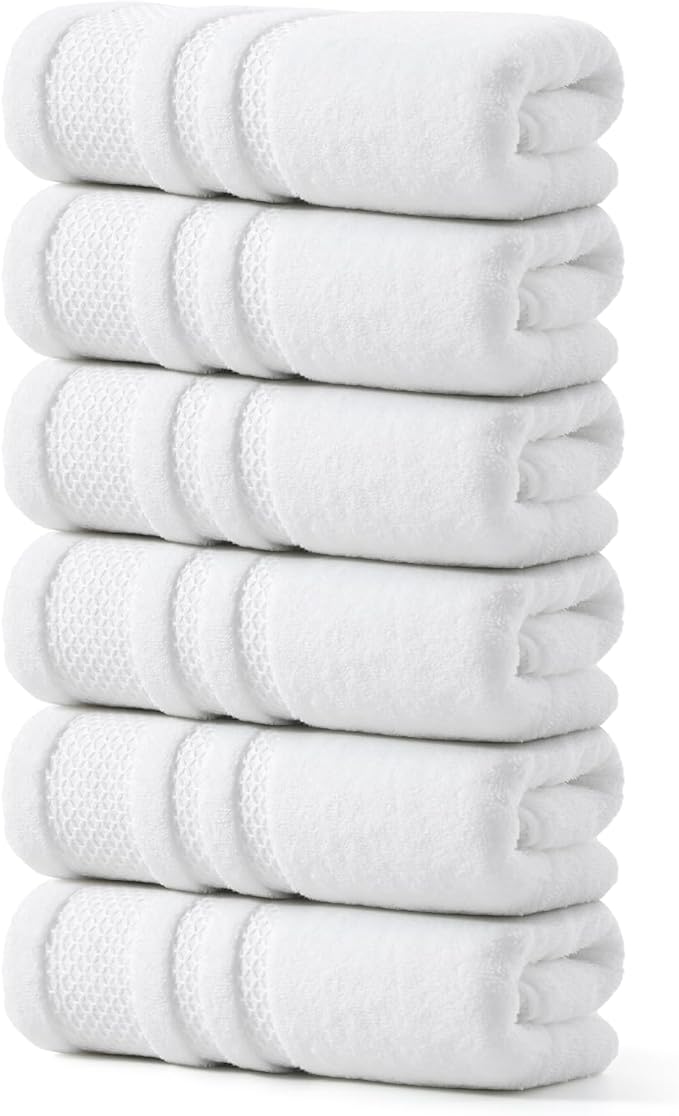 REDKISS Premium White Hand Towels for Bathroom, 13 x 30 inch, 100% Cotton Hand Towel Set of 6, Super Soft and Highly Absorbent Towels for Bathroom, Gym, Spa, Shower, and Hotel