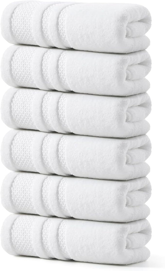 REDKISS Premium White Hand Towels for Bathroom, 13 x 30 inch, 100% Cotton Hand Towel Set of 6, Super Soft and Highly Absorbent Towels for Bathroom, Gym, Spa, Shower, and Hotel