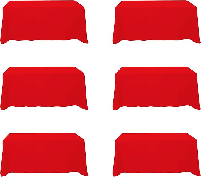 BRILLMAX 6 Pack Red Tablecloths for 6 Foot Rectangle Tables 90 x 132 Inch - 6ft Rectangular Bulk Linen Polyester Fabric Washable Cloth Cover for Wedding Reception Banquet Birthday Party