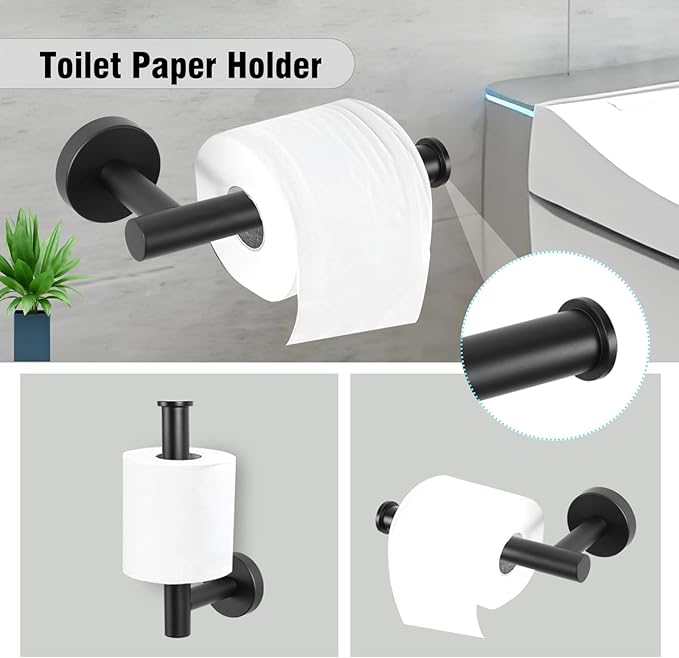 5-Piece Towel Racks for Bathroom, Stainless Steel Bathroom Accessories Set, Bathroom Towel Holder Wall Mounted, Sturdy Bath Towel Bar Set Bathroom Hardware Set (Matte Black)