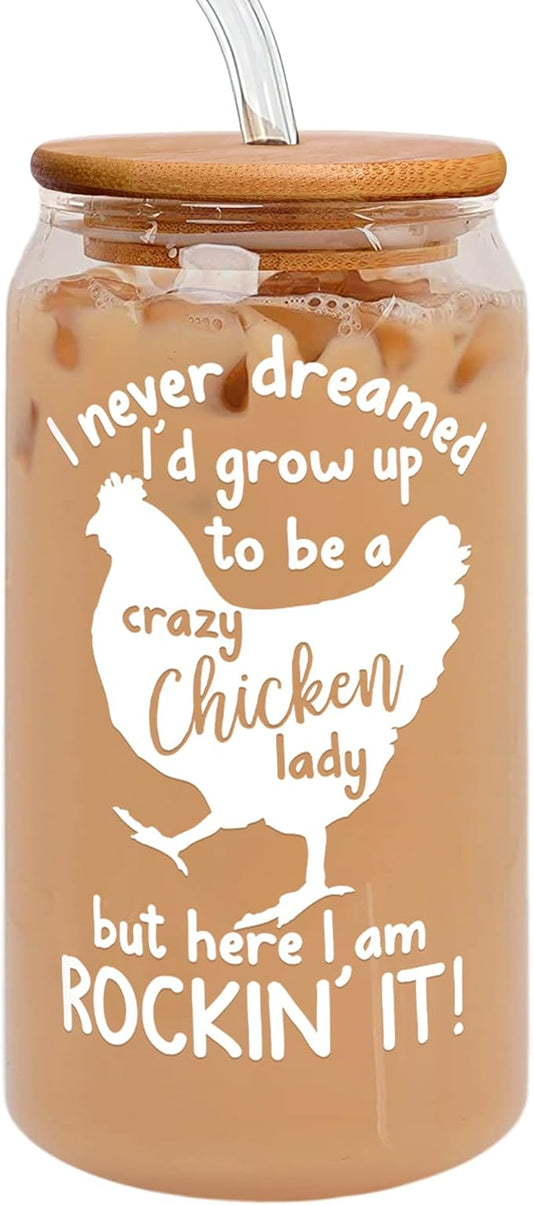 Pawzity Chicken Gifts for Women - Chicken Themed Gifts - Chickens Lover Gift, Chickens Lady Mom Gift - Christmas Ideas for Women - Farmer Animal Present Ideas - 16 Oz 2-sided Can Glass