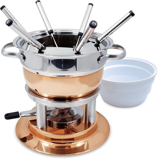 Swissmar Lausanne 11-Piece Copper Plated Fondue Set - Ideal for Cheese & Chocolate Fondue, Oil & Broth Cooking - Perfect for Kitchen Collection & Wedding Gifts - 1.8 Liter / 1.9 Quarts