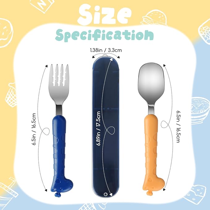 Stainless Steel Kid Silverware Set with Carrying Case, Safe Toddler Spoon and Fork Set for 1+, Ideal On-The-Go Toddler Utensil Set for School Lunch, Travel, & Outdoors, Dishwasher Safe(BLUE)