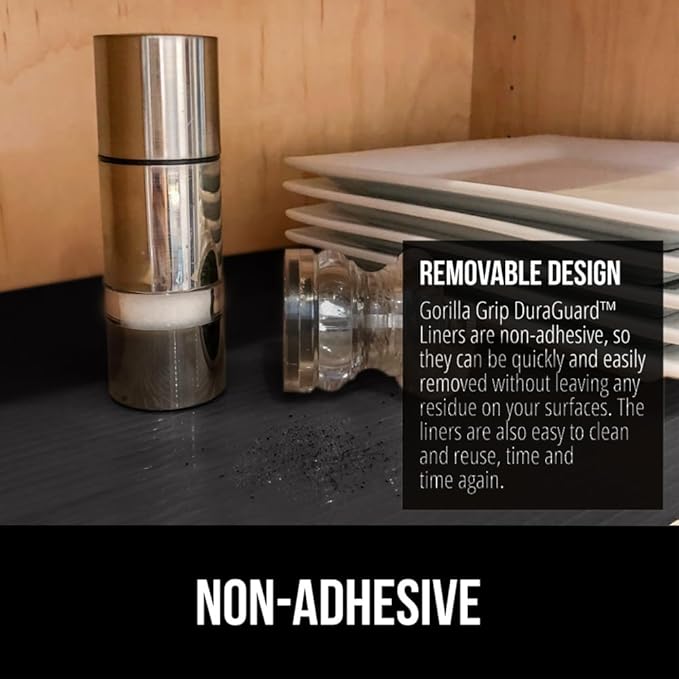 GORILLA GRIP DuraGuard Shelf Liner, 17.5x30 Non-Adhesive Cabinet Liners for Kitchen Drawers, Shelves, Refrigerator, Pantry Storage, Bathroom Closet, Durable Waterproof BPA Free Ribbed Plastic, Black