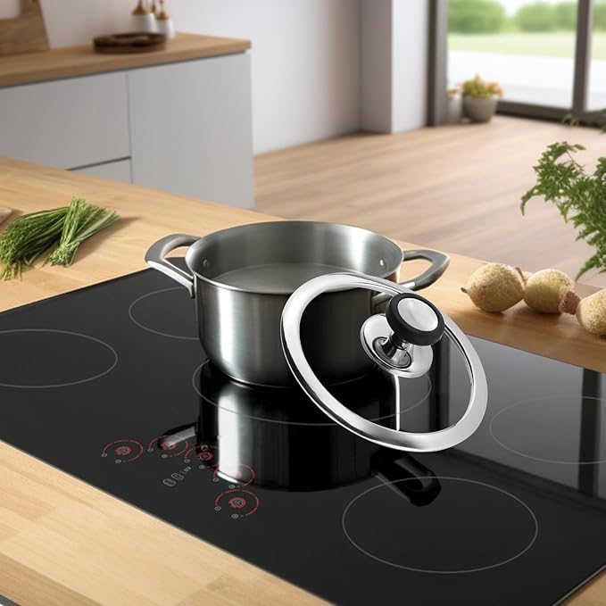 Woogim 6.5 Inch Universal Lid for Pans Tempered Glass Pot Lid with Steam Vent & Easy-to-grip Silicone Handle,Wide Edge for Secure Fit,Pan lids for Cast Iron Skillets,Frying Saute Pan,Cooking Pot