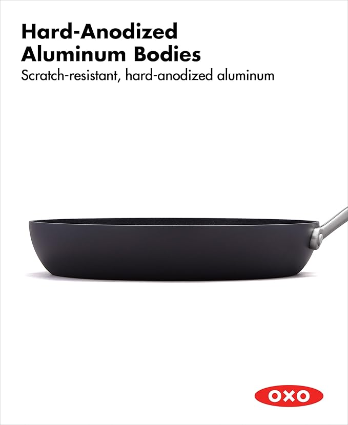 OXO Professional 10" Frying Pan Skillet, Hard Anodized Ceramic Nonstick Cookware PFAS-Free, Induction Suitable, Stainless Steel Handles, Diamond Reinforced Coating, Dishwasher Safe, Oven Safe, Black