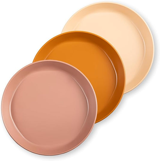 Tiny Twinkle Tableware 3 Pack Dish Set- BPA-Free Cups, Plates and Bowls Sets For Kids and Toddlers - Polypropylene Plastic Dinnerware Set (Sand, Cinnamon, Taupe) Plate