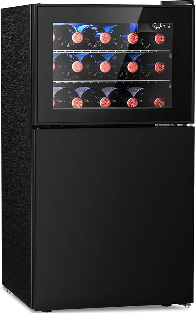 Antarctic Star 2.6 Cu. Ft Wine Cooler, Dual Zone Mini Fridge with Electronic Temperature Control, LED Light, Upper & Lower Shelves for Wine, Champagne, Beer, for Home, Office, Bar, Bedroom