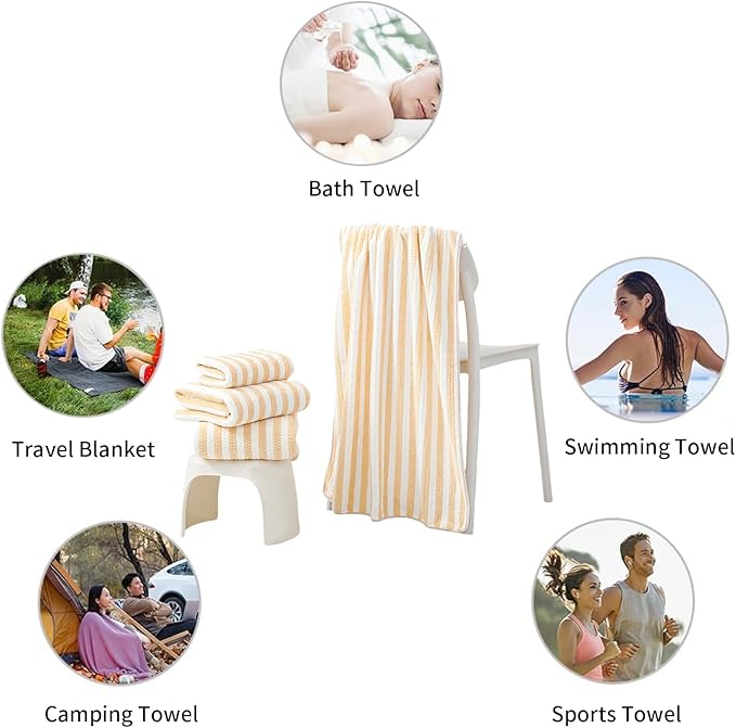 18-Piece Microfiber Bath Towels Set - 6 Bath Sheet, 6 Hand Towels, 6 Washcloths, Soft, Highly Absorbent Bathroom Towel, Quick Dry & Less Lint Shower towel for Bathroom, Hotel, Spa, Dorm-Apricot Yellow