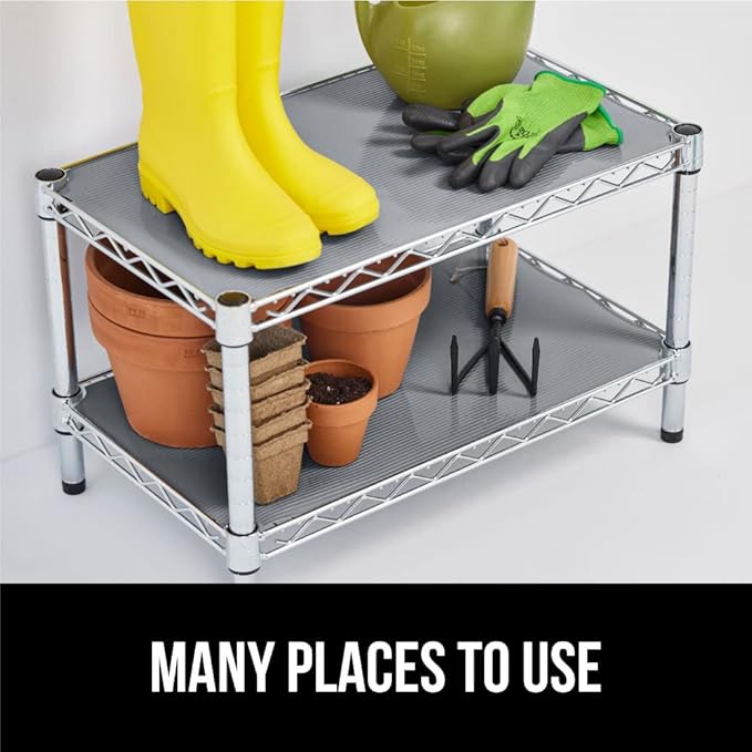 GORILLA GRIP DuraGuard Shelf Liner, Non-Adhesive Cabinet Liners for Kitchen Drawers, Shelves, Refrigerator, Pantry Storage, Bathroom Closet, Durable Waterproof BPA Free Ribbed Plastic, 20x10 Gray