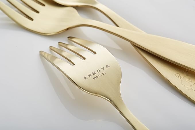 ANNOVA Kids Silverware Children's Safe Flatware Set Stainless Steel - Children Forks, Children Tablespoons, Toddler Utensils, Metal Cutlery Set for LunchBox (Gold, 6)