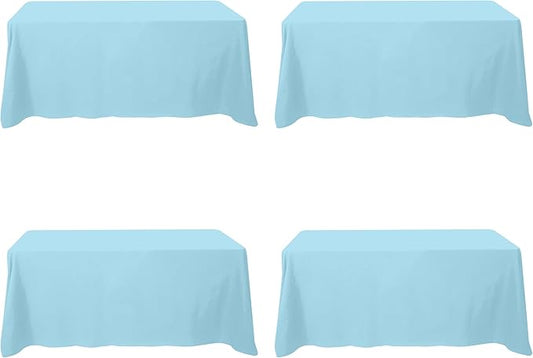 BRILLMAX 4 Pack Light Blue Tablecloths for 6 Foot Rectangle Tables 90 x 132 Inch - 6ft Rectangular Bulk Linen Polyester Fabric Washable Cloth Cover for Wedding Reception Banquet Birthday Party