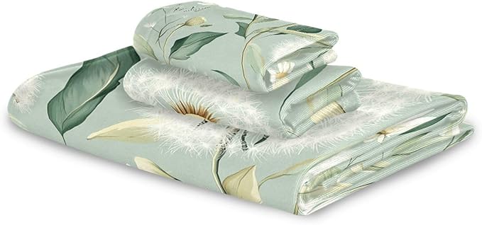 Sage Green Dandelion722 Decorative Towels for Bathroom Bath Towel Sets Absorbent Microfiber Fancy Beach Towels Bathroom Towel Washcloth Sets