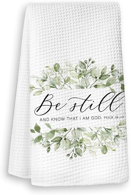 Sage Grenn Kitchen Towels,Christian Bible Verse Psalm 46:10 be Still Kitchen Towels,Christian Gifts,Hand Tea Towels for Home Kitchen Decor,Housewarming Gift 16×24
