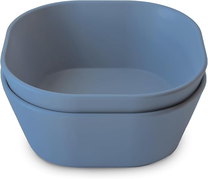 mushie Square Dinnerware Bowls for Kids | Made in Denmark, Set of 2 (Twilight Blue)