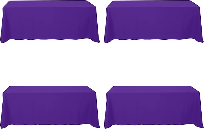 BRILLMAX 4 Pack Purple Tablecloths for 8 Foot Rectangle Tables 90 x 156 Inch - 8ft Rectangular Bulk Linen Polyester Fabric Washable Cloth Cover for Wedding Reception Banquet Birthday Party