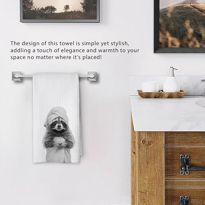 Cute Raccoon Kitchen Towels 1 PCS, Funny Racoon Gifts for Women, Raccoon Decor Hand Towels for Bathroom, Cute Animal, Women, Pet Owners Housewarming-A06