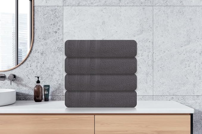 Large Bath Towels Set of 6 – 24" x 50" – 100% Cotton Terry – Durable, Soft & Quick Dry – Grey Multipurpose Towels for Bathroom, Gym, Spa, Pool & Daily Use