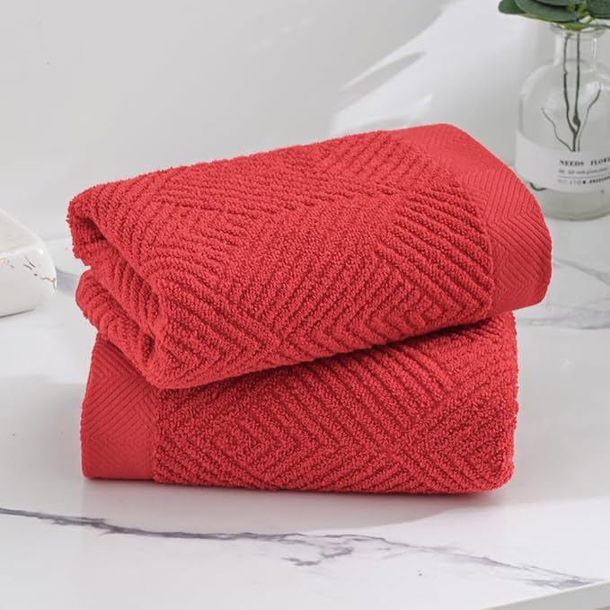 sense gnosis Red Hand Towel Set of 2 Premium 100% Cotton Herringbone Striped Weave Ultra Soft Highly Absorbent Hand Towel for Bathroom 13 X 29 Inch