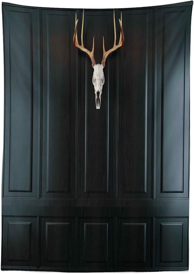 Ambesonne Antlers Tablecloth, Deer Skull with Horns on a Wooden Wall Penal Hunting Interior View Cabin Image, Rectangular Table Cover for Dining Room Kitchen Decor, 52" X 70", Seal Brown