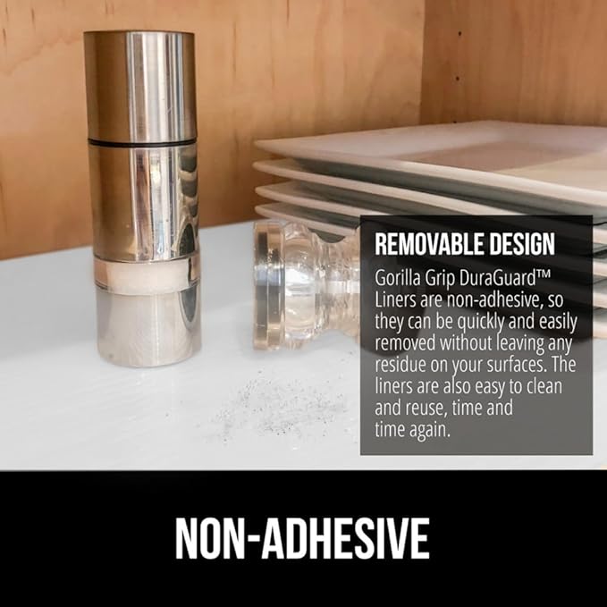 GORILLA GRIP DuraGuard Shelf Liner, 20x30 Non-Adhesive Cabinet Liners for Kitchen Drawers, Shelves, Refrigerator, Pantry Storage, Bathroom Closet, Durable Waterproof BPA Free Ribbed Plastic, White