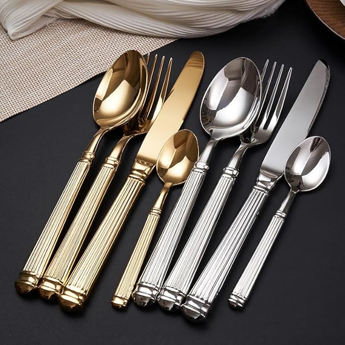 Silverware Set for 10 Flatware Set 40 Pieces Elegance Luxury Tableware Set Roman Column Handle Knives and Forks spoons 18/10 Stainless Steel Cutlery Utensil Sets for Home Restaurant Dishwasher Safe