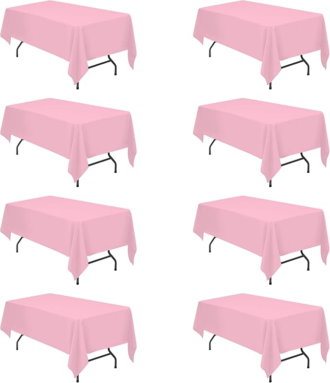 BRILLMAX 8 Pack Pink Tablecloths for 6 Foot Rectangle Tables 60 x 102 Inch - 6ft Rectangular Bulk Linen Polyester Fabric Washable Cloth Cover for Wedding Reception Banquet Birthday Party
