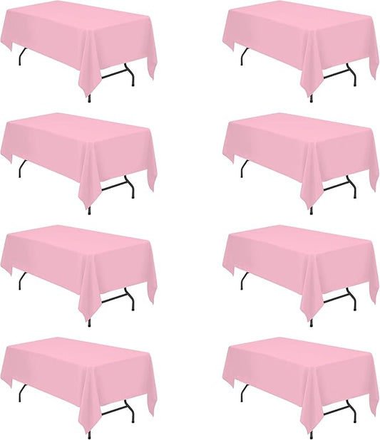 BRILLMAX 8 Pack Pink Tablecloths for 6 Foot Rectangle Tables 60 x 102 Inch - 6ft Rectangular Bulk Linen Polyester Fabric Washable Cloth Cover for Wedding Reception Banquet Birthday Party