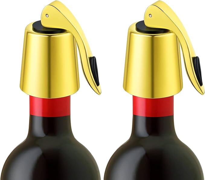 Wine Stoppers Set of 2 - Stainless Steel Wine Bottle Stopper with Silicone Seal, Reusable Beverage Preserver, Freshness Keeper, Premium Bottle Sealers, Ideal Wine Saver Accessory Gift Set