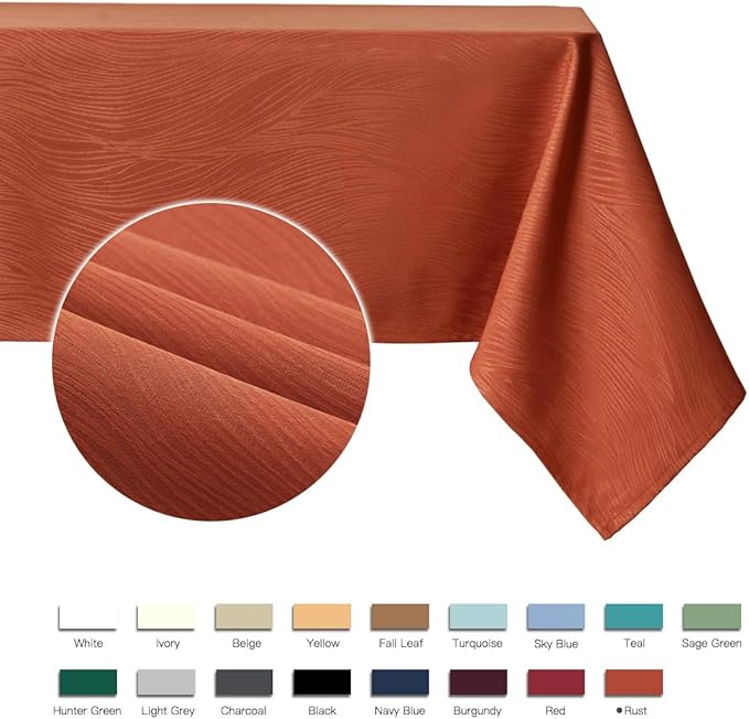maxmill Jacquard Table Cloth Swirl Pattern Spillproof Wrinkle Resistant Halloween Decorative Fabric Tabletop Soft Dining Tablecloth for Fall Harvest Thanksgiving Dinner, Rectangle 52 x 70 Inch Rust