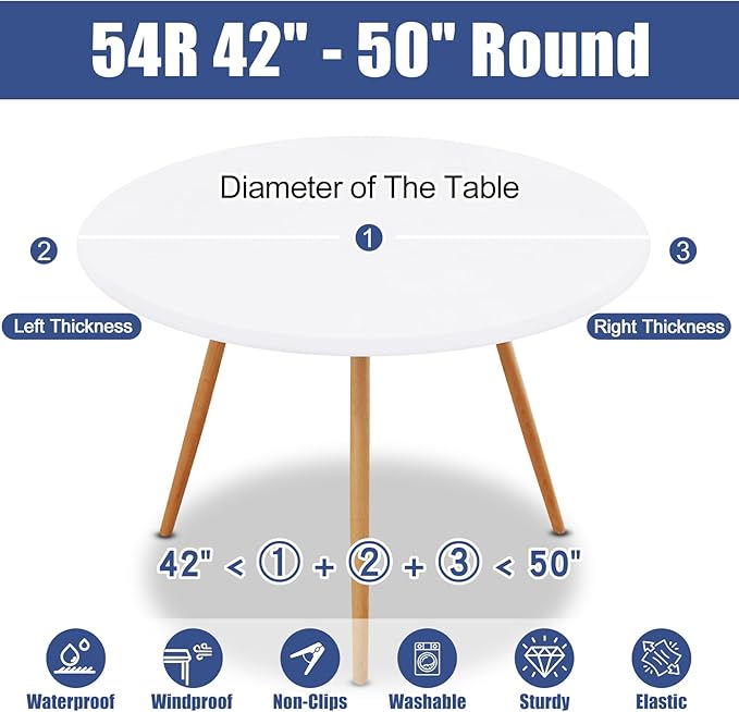 Round Spandex Tablecloth, Elastic Fitted Waterproof Tablecloths for 42"-50" Tables, Stretch Washable Picnic Table Cover for Camping, Dining, Indoor and Outdoor, White