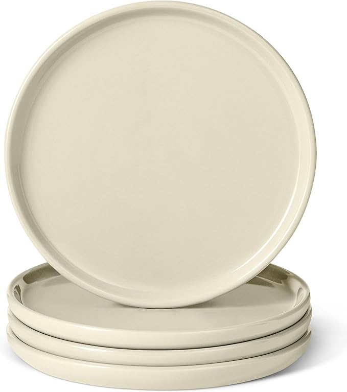 Amazon Basics Glazed Stoneware Appetizer Plates, Ceramic 4-Piece Set, Microwave and Dishwasher-Safe, 6.7 in., Ivory
