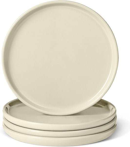 Amazon Basics Glazed Stoneware Appetizer Plates, Ceramic 4-Piece Set, Microwave and Dishwasher-Safe, 6.7 in., Ivory