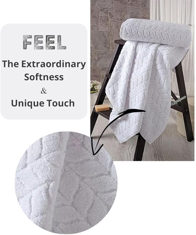 BAGNO MILANO Turkish Cotton Ultra-Soft Plush Absorbent Quick Dry Bathroom Towel Set, Made in Turkey (White, 6 pcs Towel Set)