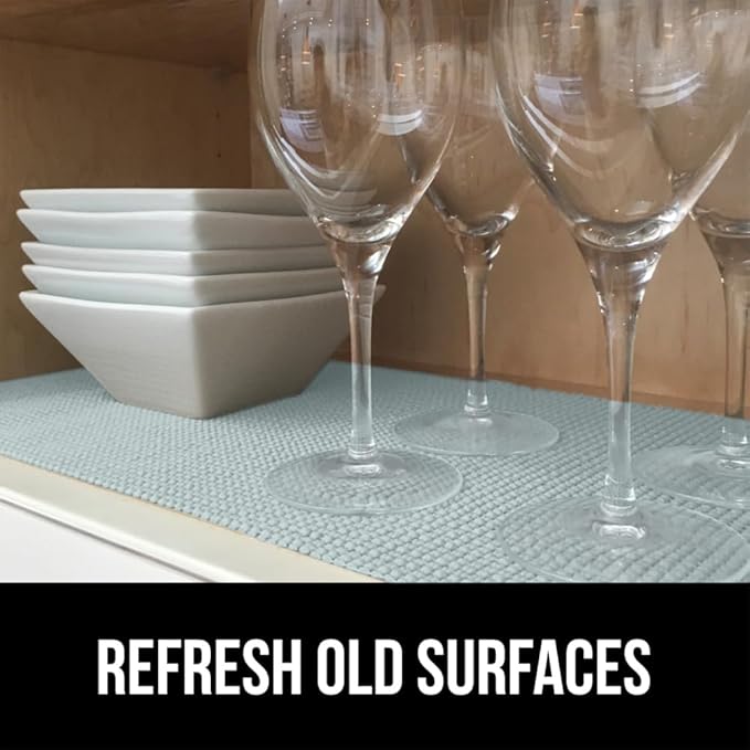 GORILLA GRIP powerGRIP Drawer Shelf and Cabinet Liner, Thick Strong Hold, Non-Adhesive Liners Protect Kitchen Cabinets and Cupboard, Bathroom Drawers, Easy Install, Breathable Mat, 12" x10', Spa Blue