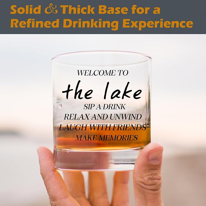 kunlisa Lake Gifts Whiskey Glasses, Lake House Decor and Gifts, Housewarming Gift for Friends 10 oz Drinking Rocks Glasses for Women Men Whisky Cocktail Scotch Bourbon Liquor