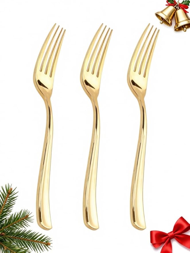 WDF 300PCS Gold Plastic Forks - Heavy Duty Gold Forks Disposable - Sturdy&Durable Plastic Silverware Bulk for Wedding/Christmas Party/Daily Using