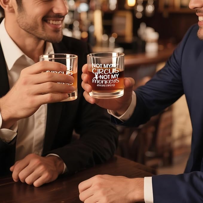 Not My Circus Not My Monkeys I'm Retired Whiskey Glass, Funny Retirement Gifts for Coworker, Christmas Birthday Thank You Gifts for Mom Dad, Appreciation Present for Men Women